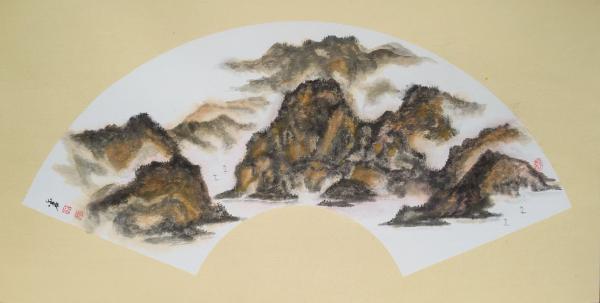 彩墨扇面